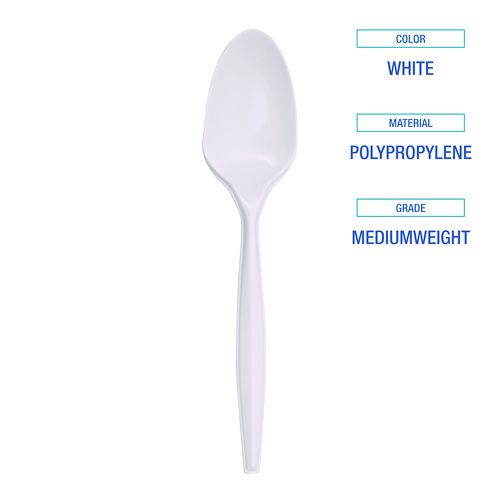 Mediumweight Polypropylene Cutlery, Teaspoon, White, 1000/Carton. Picture 5
