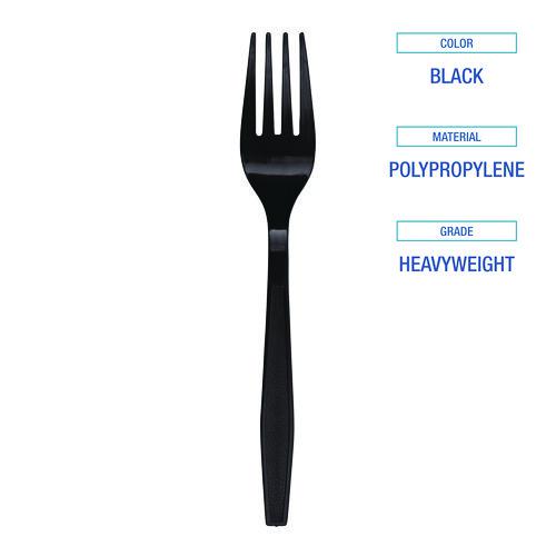 Heavyweight Polypropylene Cutlery, Fork, Black, 1000/Carton. Picture 5