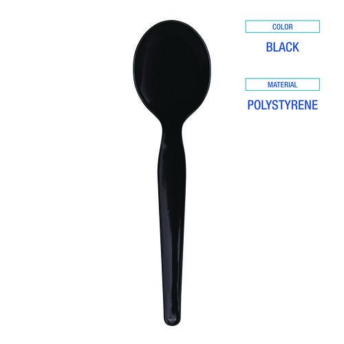 Heavyweight Wrapped Polystyrene Cutlery, Soup Spoon, Black, 1,000/Carton. Picture 5