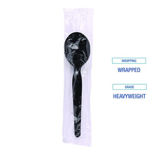 Heavyweight Wrapped Polystyrene Cutlery, Soup Spoon, Black, 1,000/Carton. Picture 6