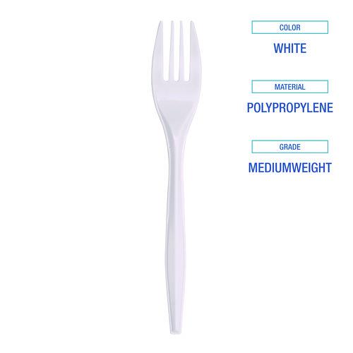 Mediumweight Polypropylene Cutlery, Fork, White, 1000/Carton. Picture 5