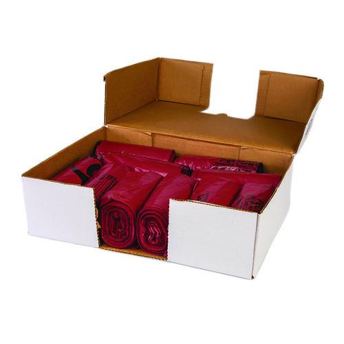 Institutional Low-Density Infectious Waste Can Liners, 10 gal, 1.3 mil, 24" x 23", Red, 25 Bags/Roll, 10 Rolls/Carton. Picture 4