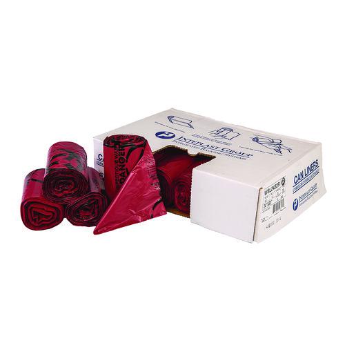 Institutional Low-Density Infectious Waste Can Liners, 10 gal, 1.3 mil, 24" x 23", Red, 25 Bags/Roll, 10 Rolls/Carton. Picture 1