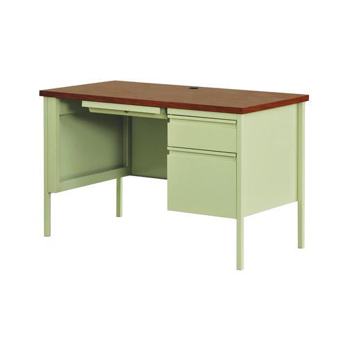 Single Pedestal Steel Desk, 45" x 24" x 29.5", Cherry/Putty. Picture 2