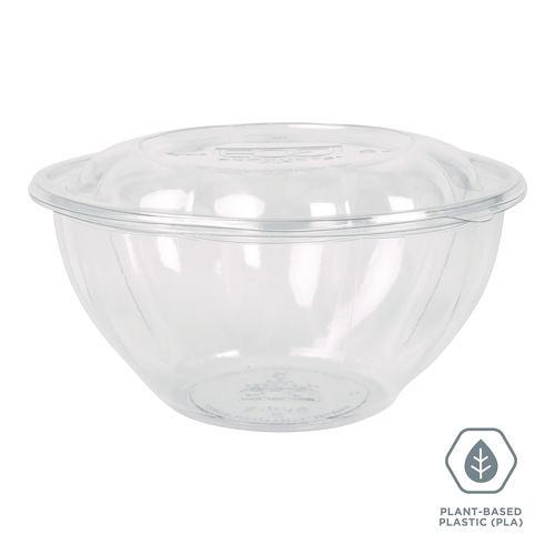 Renewable and Compostable Salad Bowls with Lids, 32 oz, Clear, Plastic, 50/Pack, 3 Packs/Carton. Picture 8