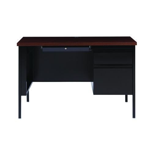 Single Pedestal Steel Desk, 45.5" x 24" x 29.5", Mocha/Black, Black Legs. Picture 1