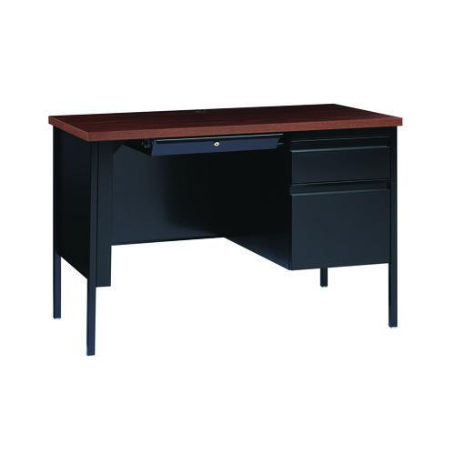 Single Pedestal Steel Desk, 45.5" x 24" x 29.5", Mocha/Black, Black Legs. Picture 7