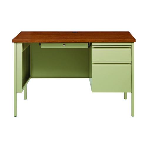 Single Pedestal Steel Desk, 45" x 24" x 29.5", Cherry/Putty. Picture 1