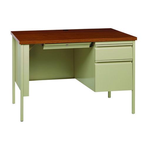 Single Pedestal Steel Desk, 45" x 24" x 29.5", Cherry/Putty. Picture 5