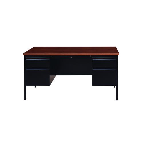 Double Pedestal Steel Desk, 60" x 30" x 29.5", Mocha/Black, Black Legs. Picture 1