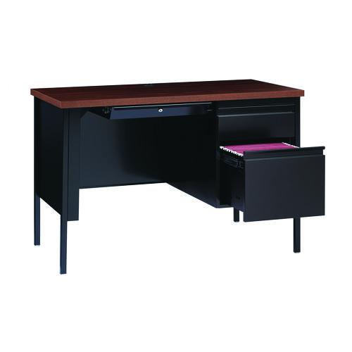 Single Pedestal Steel Desk, 45.5" x 24" x 29.5", Mocha/Black, Black Legs. Picture 8