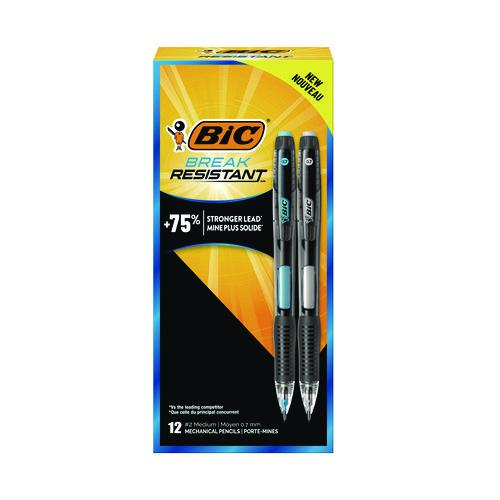 Break-Resistant Mechanical Pencils with Erasers, 0.7 mm, HB (#2), Black Lead, Assorted Barrel Colors, 12/Pack. Picture 1