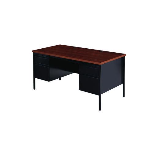 Double Pedestal Steel Desk, 60" x 30" x 29.5", Mocha/Black, Black Legs. Picture 2
