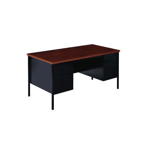 Double Pedestal Steel Desk, 60" x 30" x 29.5", Mocha/Black, Black Legs. Picture 3
