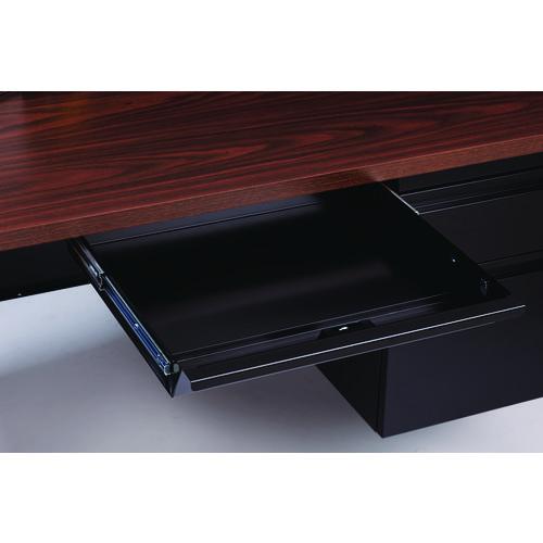 Double Pedestal Steel Desk, 60" x 30" x 29.5", Mocha/Black, Black Legs. Picture 5