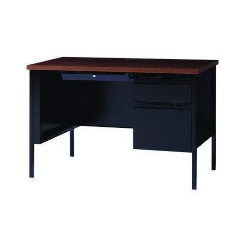 Single Pedestal Steel Desk, 45.5" x 24" x 29.5", Mocha/Black, Black Legs. Picture 2