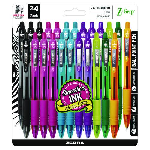 Z-Grip Ballpoint Pen, Retractable, Medium 1 mm, Assorted Artistic Ink Colors, Assorted Barrel Colors, 24/Pack. Picture 2