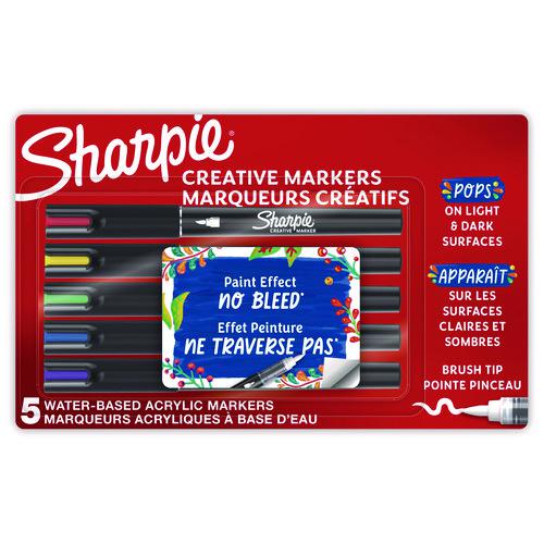 Creative Markers, Fine Brush Tip, Assorted Colors, 5/Pack. Picture 1