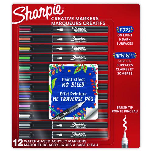 Creative Markers, Fine Brush Tip, Assorted Colors, 12/Pack. Picture 1