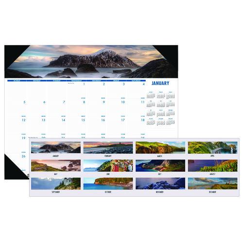 Earthscapes Recycled Monthly Desk Pad Calendar, Coastlines Photos, 22 x 17, Black Binding/Corners,12-Month (Jan-Dec): 2024. Picture 1