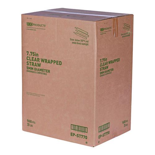 Clear Wrapped Straw, 7.75", PLA, 400/Pack, 24 Packs/Carton. Picture 2