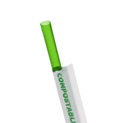 Wrapped Straw, 7.75", Green, Plastic, 9,600/Carton. Picture 1