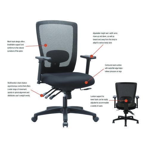 Alera Envy Series Mesh Mid-Back Multifunction Chair, Supports Up to 250 lb, 17" to 21.5" Seat Height, Black. Picture 8