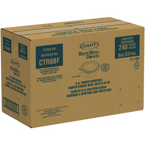 SafeSeal Tamper-Resistant, Tamper-Evident Bowls with Flat Lid, 8 oz, 5.5" Diameter x 1.7" h, Clear, 240/Carton. Picture 2