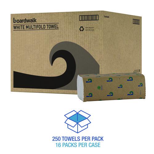 Boardwalk Green Multifold Towels, 1-Ply, 9.3 x 9.5, Natural White, 250/Pack, 16 Packs/Carton. Picture 4