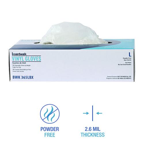 General Purpose Vinyl Gloves, Powder/Latex-Free, 2.6 mil, Large, Clear, 100/Box, 10 Boxes/Carton. Picture 7