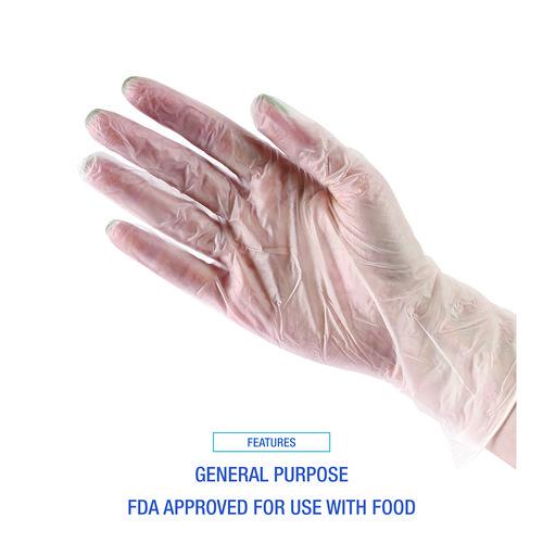 General Purpose Vinyl Gloves, Powder/Latex-Free, 2.6 mil, Large, Clear, 100/Box, 10 Boxes/Carton. Picture 9