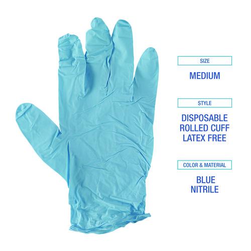 Disposable Examination Nitrile Gloves, Medium, Blue, 5 mil, 100/Box. Picture 6