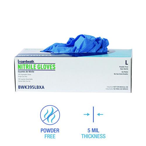 Disposable Powder-Free Nitrile Gloves, Large, Blue, 5 mil, 100/Box, 10 Boxes/Carton. Picture 8