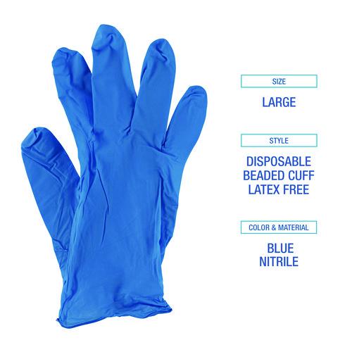 Disposable Powder-Free Nitrile Gloves, Large, Blue, 5 mil, 100/Box, 10 Boxes/Carton. Picture 9