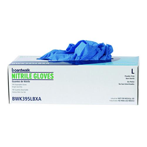 Disposable Powder-Free Nitrile Gloves, Large, Blue, 5 mil, 100/Box, 10 Boxes/Carton. Picture 3
