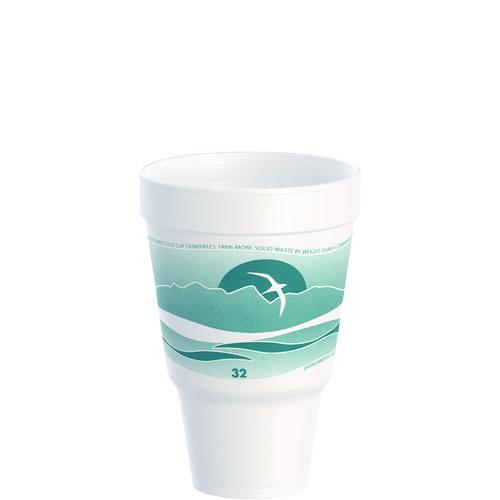 J Cup Insulated Foam Pedestal Cups, 32 oz, Printed, Teal/White, 25/Sleeve, 20 Sleeves/Carton. Picture 1