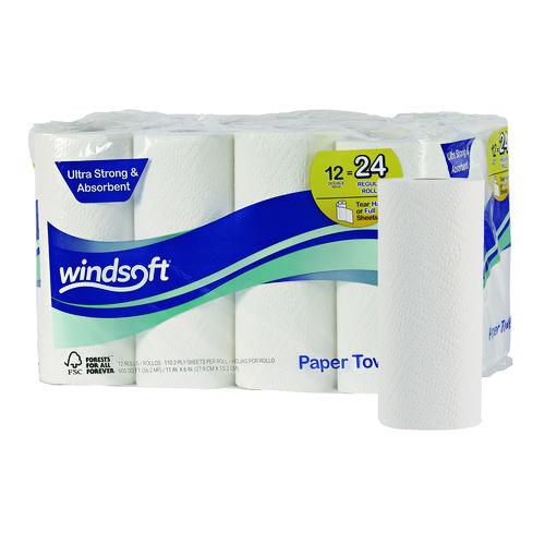 Premium Kitchen Roll Towels, 2-Ply, 11 x 6, White, 110/Roll, 12 Rolls/Carton. Picture 1