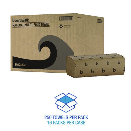 Multifold Paper Towels, 1-Ply, 9 x 9.45, Natural, 250/Pack, 16 Packs/Carton. Picture 4