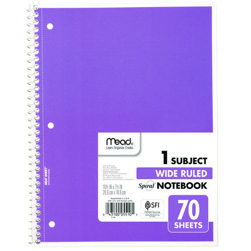 Spiral Notebook, 1-Subject, Wide/Legal Rule, Randomly Assorted Cover Color, (70) 8 x 10.5 Sheets, 4/Pack. Picture 6
