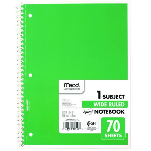 Spiral Notebook, 1-Subject, Wide/Legal Rule, Randomly Assorted Cover Color, (70) 8 x 10.5 Sheets, 4/Pack. Picture 9
