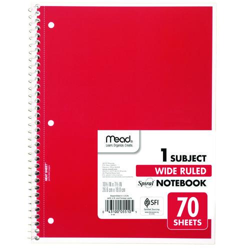 Spiral Notebook, 1-Subject, Wide/Legal Rule, Randomly Assorted Cover Color, (70) 8 x 10.5 Sheets, 4/Pack. Picture 5