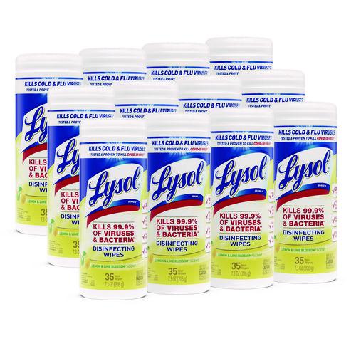 Disinfecting Wipes, 1-Ply, 7 x 7.25, Lemon and Lime Blossom, White, 35 Wipes/Canister, 12 Canisters/Carton. Picture 1