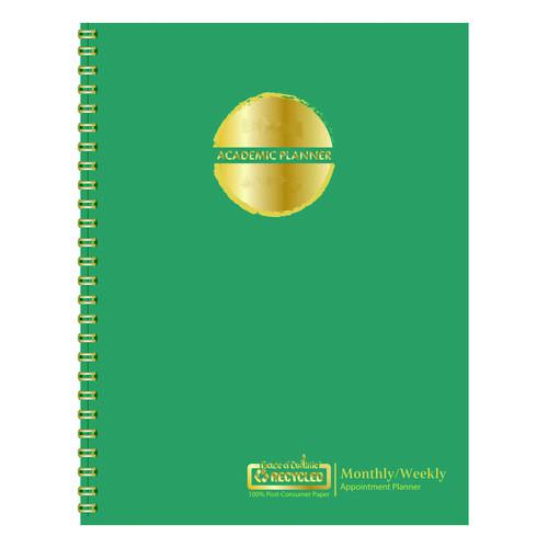 100% Recycled MonoBright Monthly/Weekly Planner, 11 x 8.5, Green/Gold Cover, 12-Month (July to June): 2024 to 2025. Picture 6