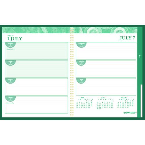100% Recycled MonoBright Monthly/Weekly Planner, 11 x 8.5, Green/Gold Cover, 12-Month (July to June): 2024 to 2025. Picture 2