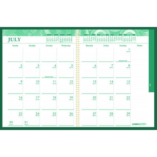 100% Recycled MonoBright Monthly/Weekly Planner, 11 x 8.5, Green/Gold Cover, 12-Month (July to June): 2024 to 2025. Picture 1