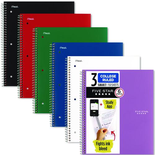 Wirebound Notebook, 3-Subject, Medium/College Rule, Assorted Cover Colors, (150) 11 x 9.13 Sheets, 6/Pack. Picture 1