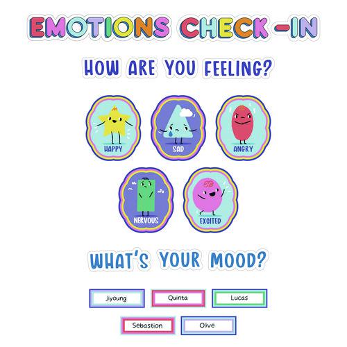 Curriculum Bulletin Board Sets, We Stick Together Emotions Check-In, 46 Pieces. Picture 1
