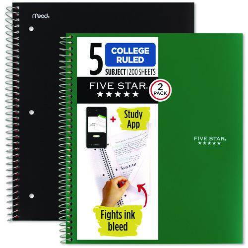 Wirebound Notebook, 5-Subject, Medium/College Rule, Assorted Cover Colors, (200) 11 x 8.5 Sheets, 2/Pack. Picture 2
