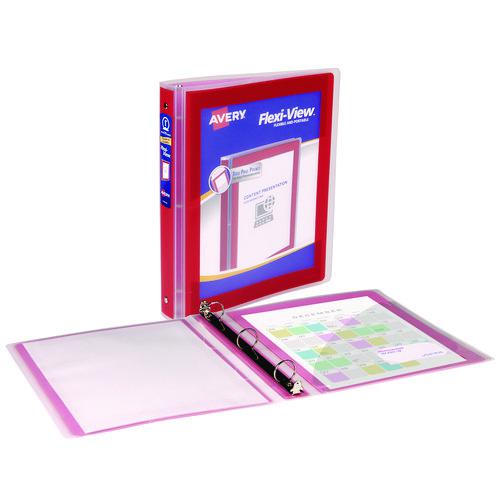 Flexi-View Binder with Round Rings, 3 Rings, 1" Capacity, 11 x 8.5, Red. Picture 1