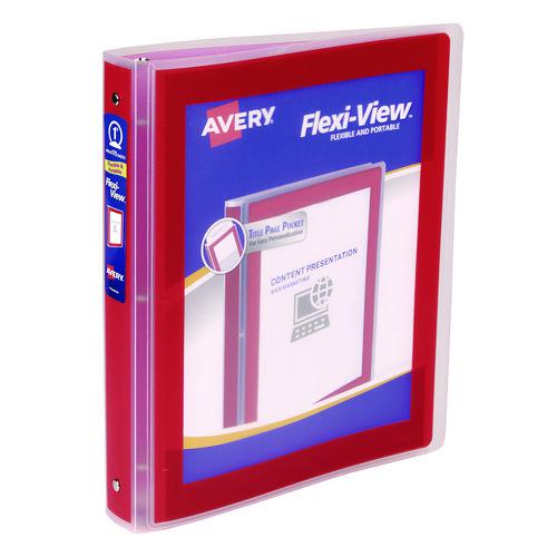 Flexi-View Binder with Round Rings, 3 Rings, 1" Capacity, 11 x 8.5, Red. Picture 2